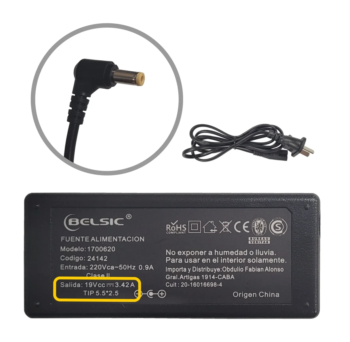 CARGADOR BELSIC P/ LENOVO BANGH 19V 3.42 65W 24142