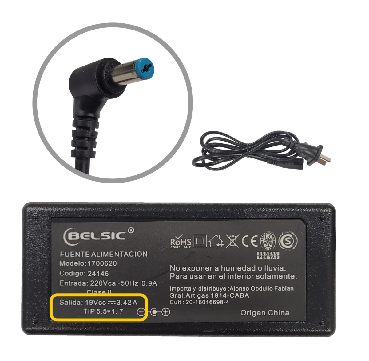 CARGADOR BELSIC P/ACER 19V 3.42 65W 24146