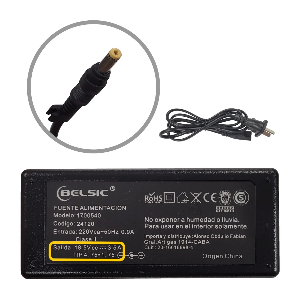 CARGADOR BELSIC P/ HP PIN AMAR 18.5V 3.5 65W 24120