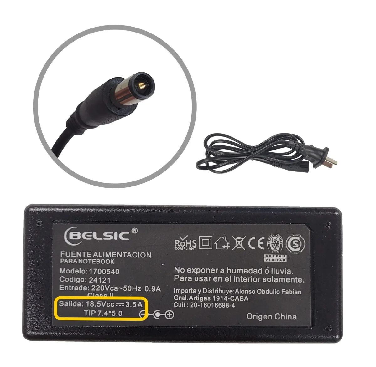 CARGADOR BELSIC HP PIN INSID 18.5 3.5 65W 24121