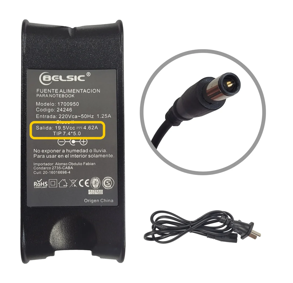 CARGADOR BELSIC P/ DELL 19.5V 4.62 AMP 90W 24246