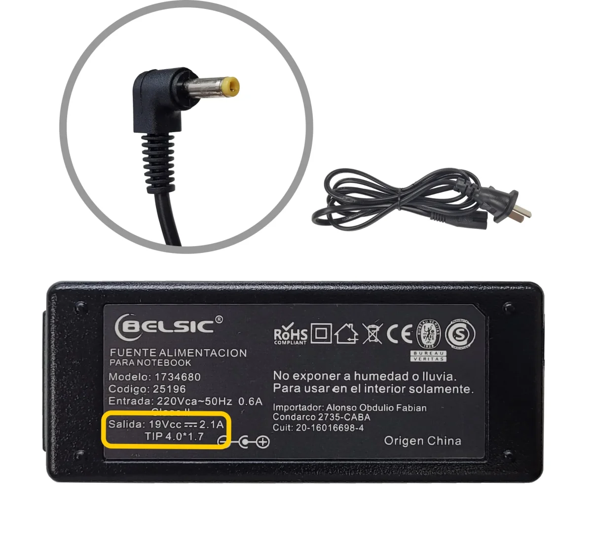 CARGADOR BELSIC 19V 1.58A 4.0*1.7 PARA HP MINI