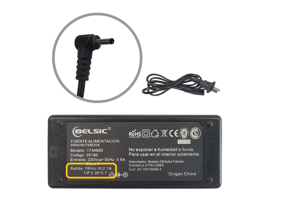 CARGADOR BELSIC P/ ASUS 19V 2.1A TIP2.35*0.7 25190