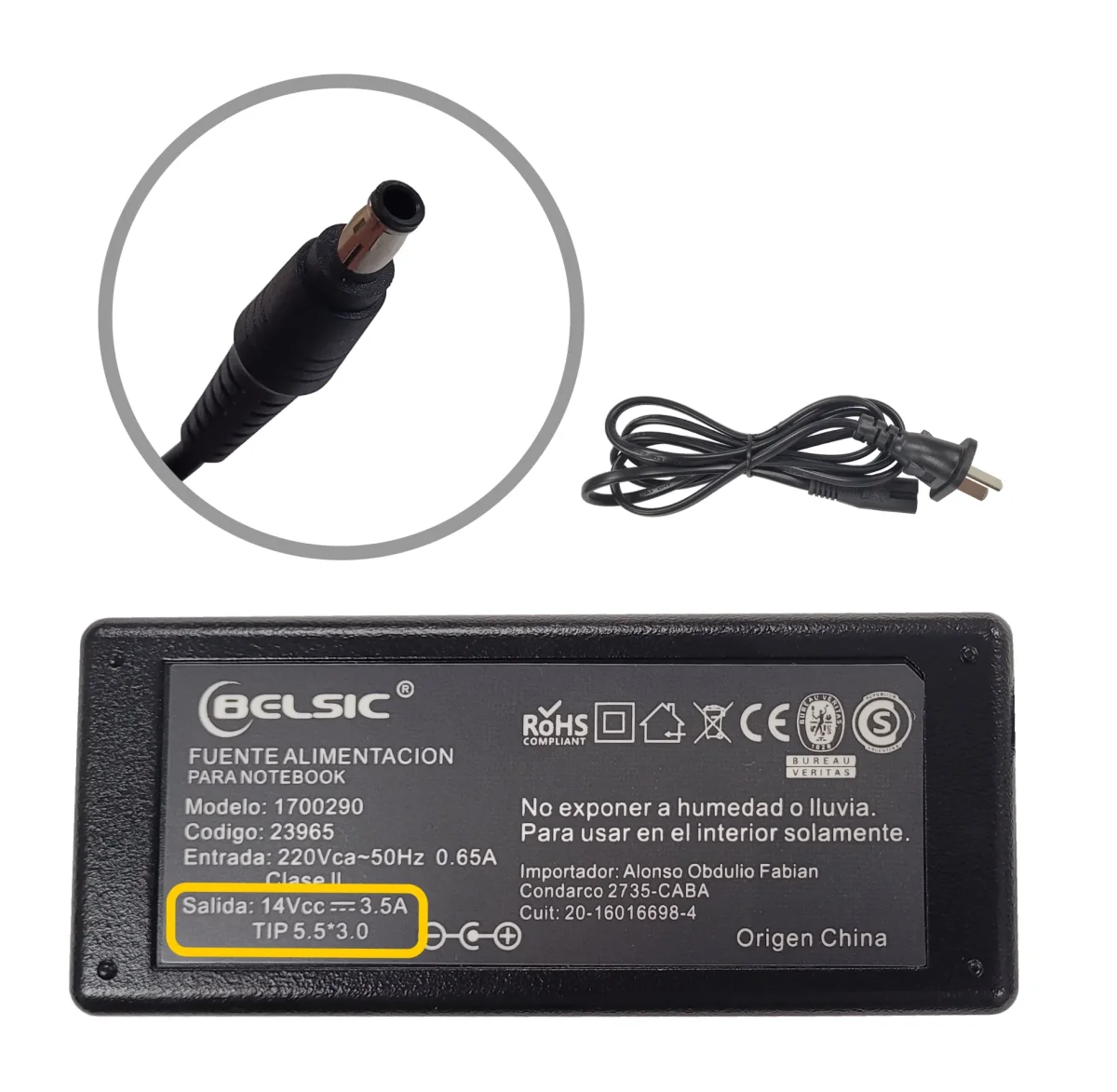 FUENTE MONITOR BELSIC P/SAMS 14V 3.5A TIP 5.5X3.0
