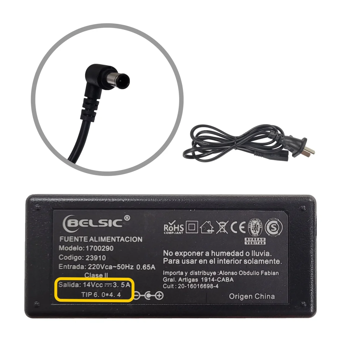 FUENTE MONITOR BELSIC P/LG 14V 3.5A 6.0*4.4