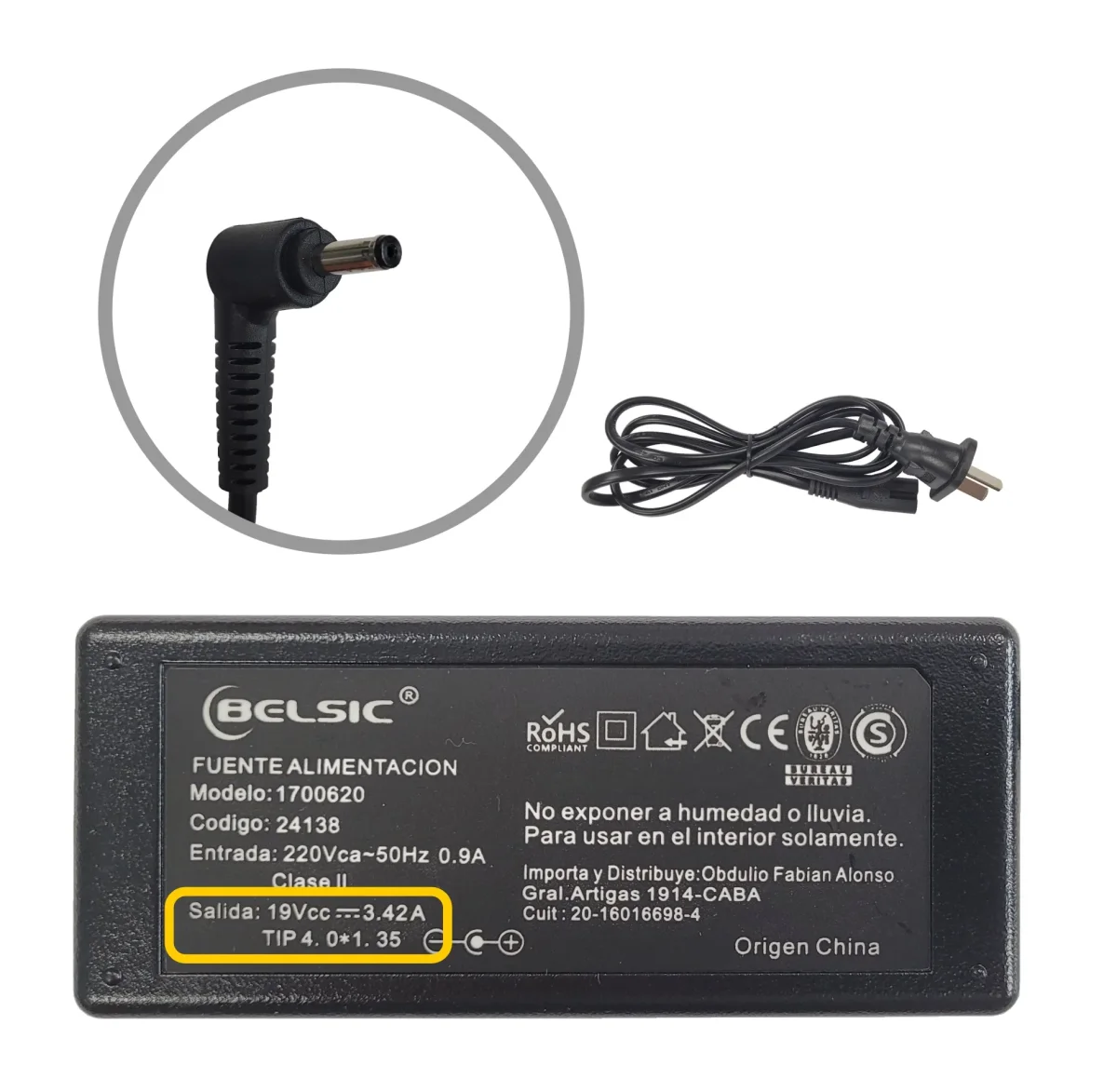 CARGADOR BELSIC P ASUS 19V 3.42A 4.0*1.35