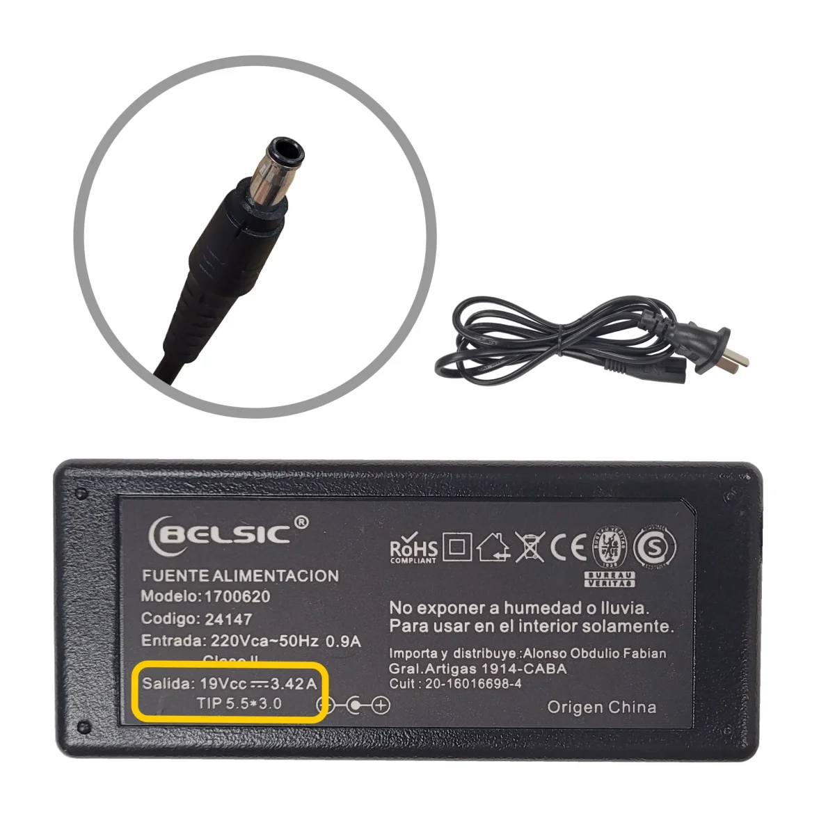 CARGADOR BELSIC P/SAMSUNG 19V 3.42A 5.5*3.0