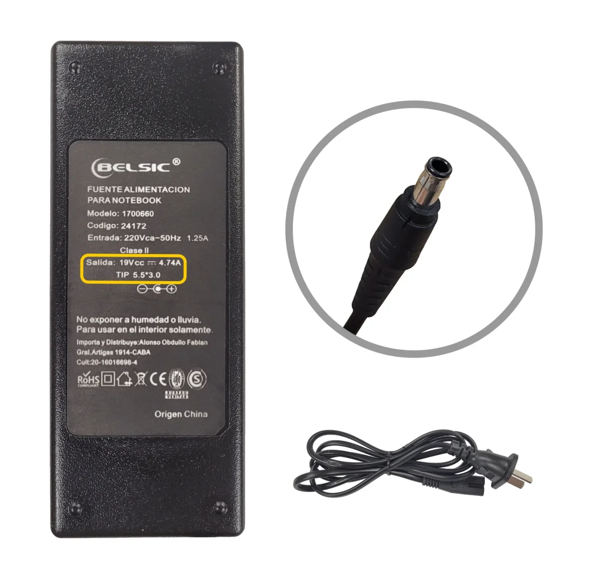 CARGADOR BELSIC SAMSUNG 19V 4.7A 5.5 3.0 24172