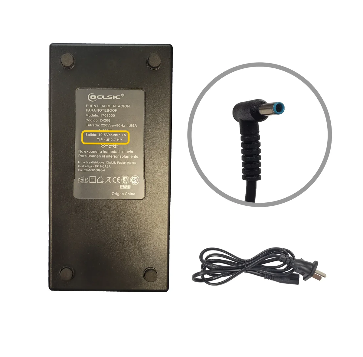 CARGADOR BELSIC P/DEL AZUL 19.5V 7.7A 4.5*2.7 150W