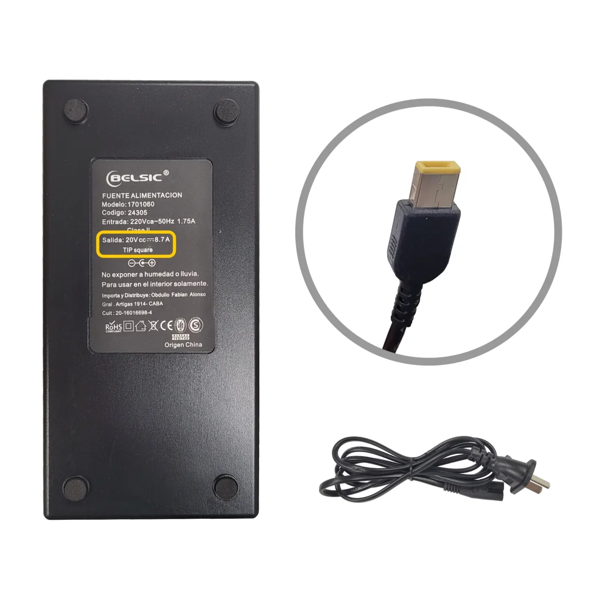CARGADOR BELSIC 20V 8.7A PIN RECTANGULAR