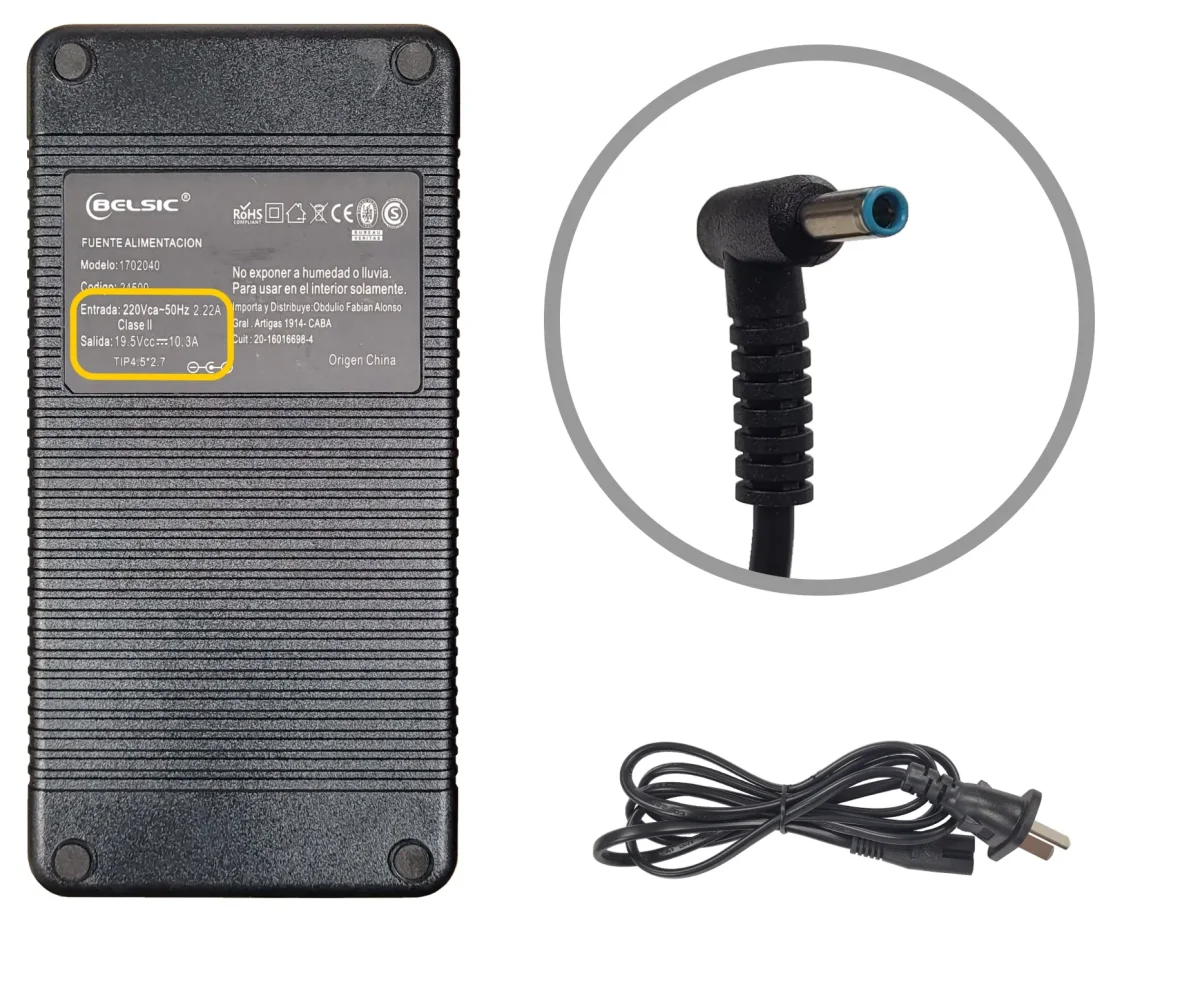 CARGADOR BELSIC PARA HP AZUL 19.5V 10.3A 4.5*2.7
