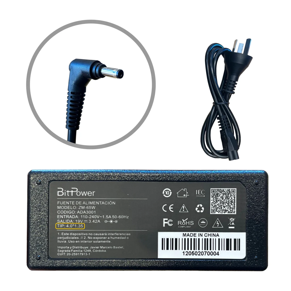 CARGADOR BITPOWER P/ASU 19V 3.42A 4.0*1.35 / 24138
