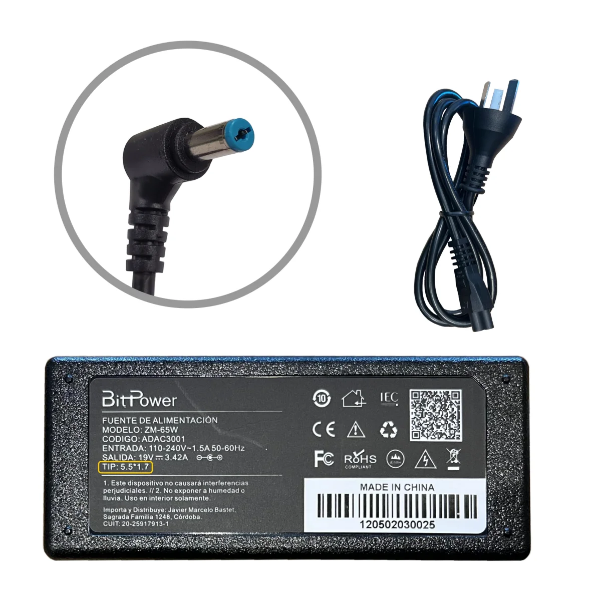 CARGADOR BITPOWER P/ACER 19V 3.42A 5.5*1.7 / 10105
