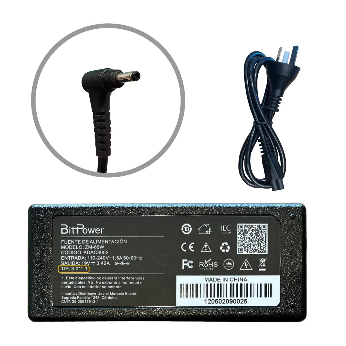 CARGADOR BITPOWER P/ACER 19V 3.42A 3.0*1.1 / 24139