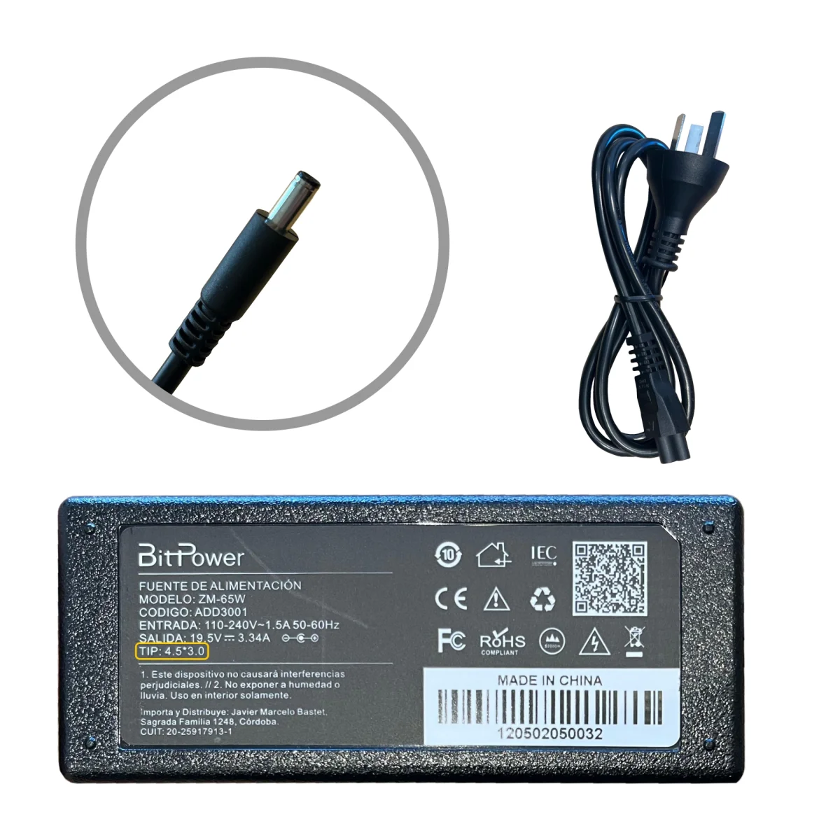 CARGADOR BITPOWER P/DE 19.5V 3.34A 4.5*3.0 / 24215