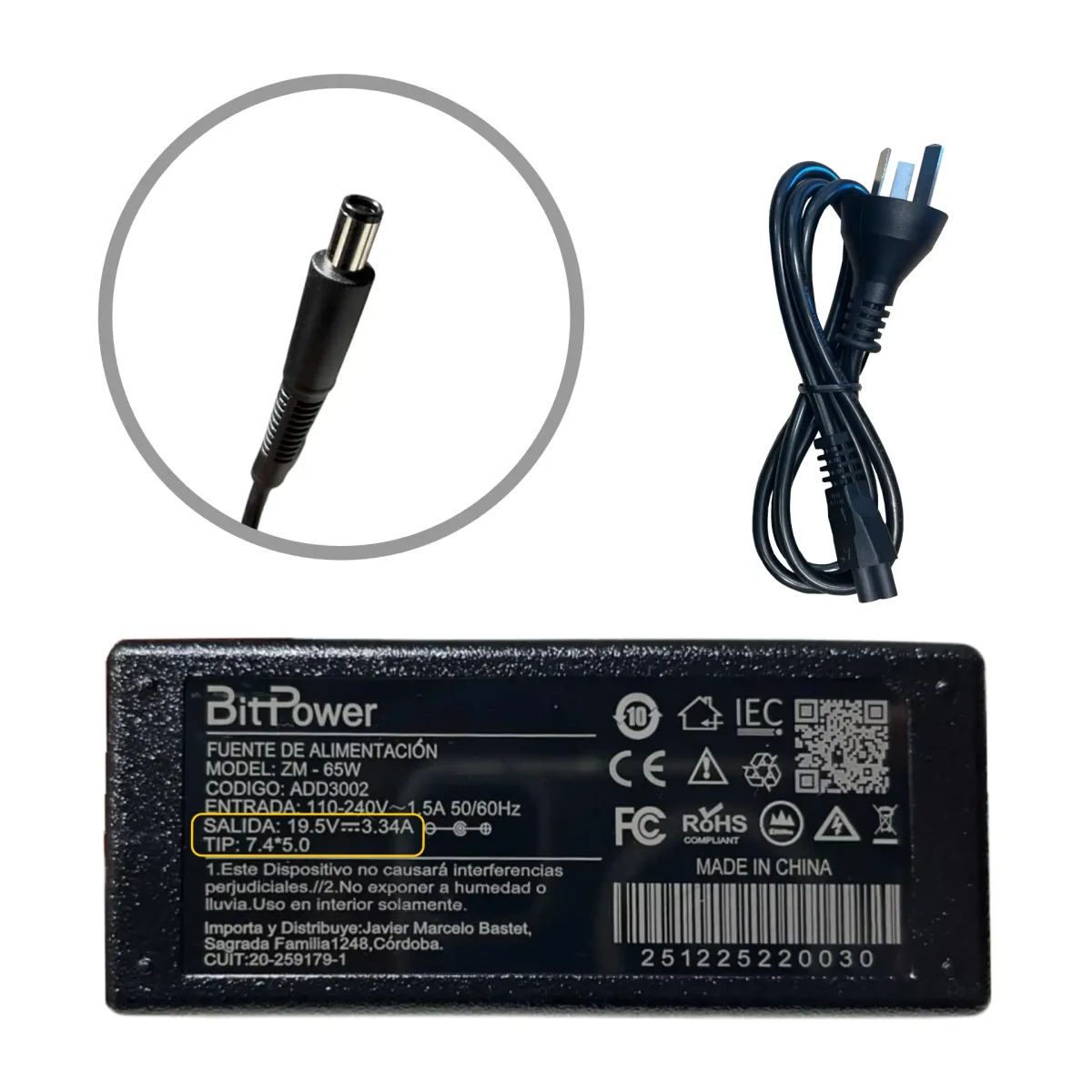 CARGADOR BITPOWER  19.5 3.34A 7.4*5.0