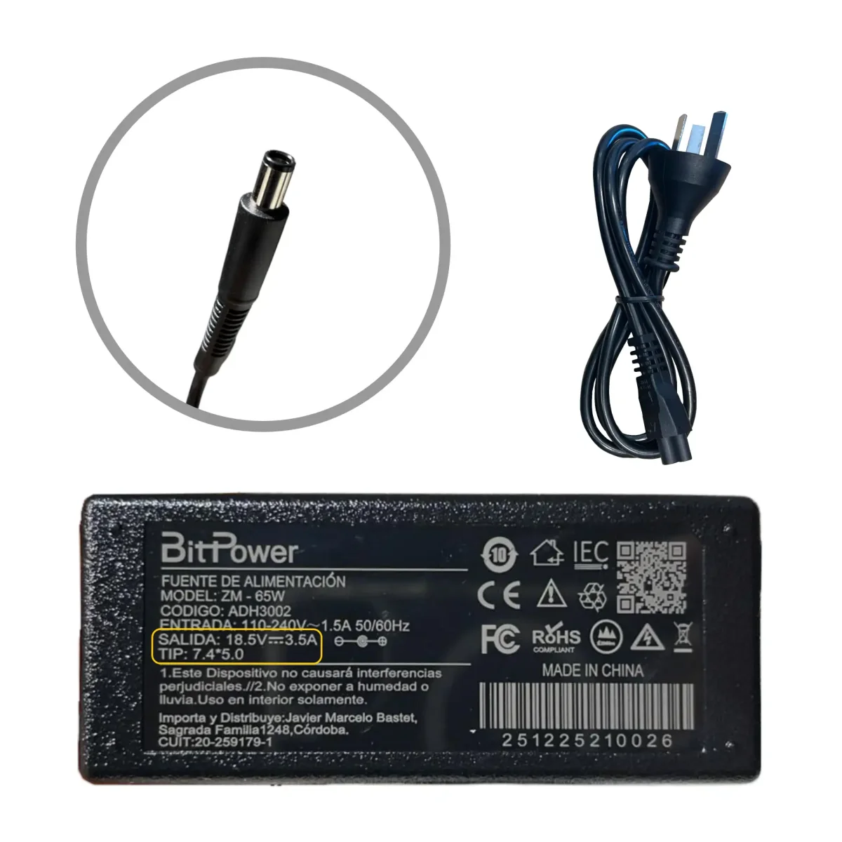 CARGADOR BITPOWER 18.5V  3.5A 7.4*3.0