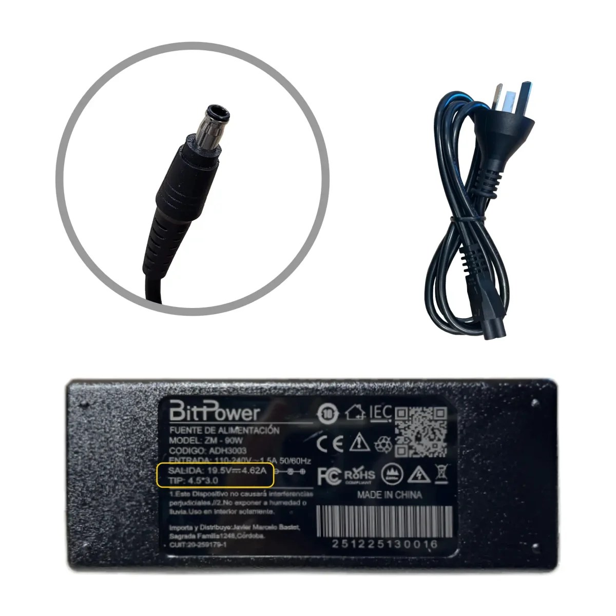 CARGADOR BITPOWER 19.5V 4.62A 4.5*3.0