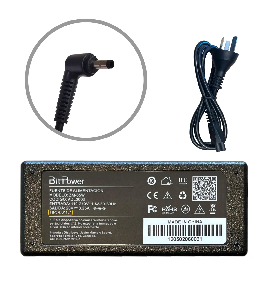 CARGADOR BITPOWER P/LEN 20V 3.25A 4.0*1.7 / 24278