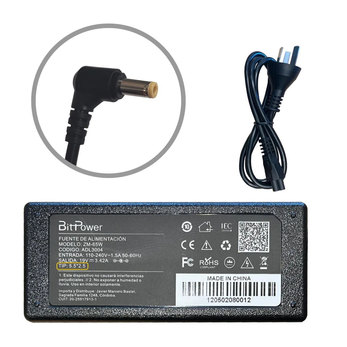 CARGADOR BITPOWER 19V 3.42A 5.5*2.5 / 10102