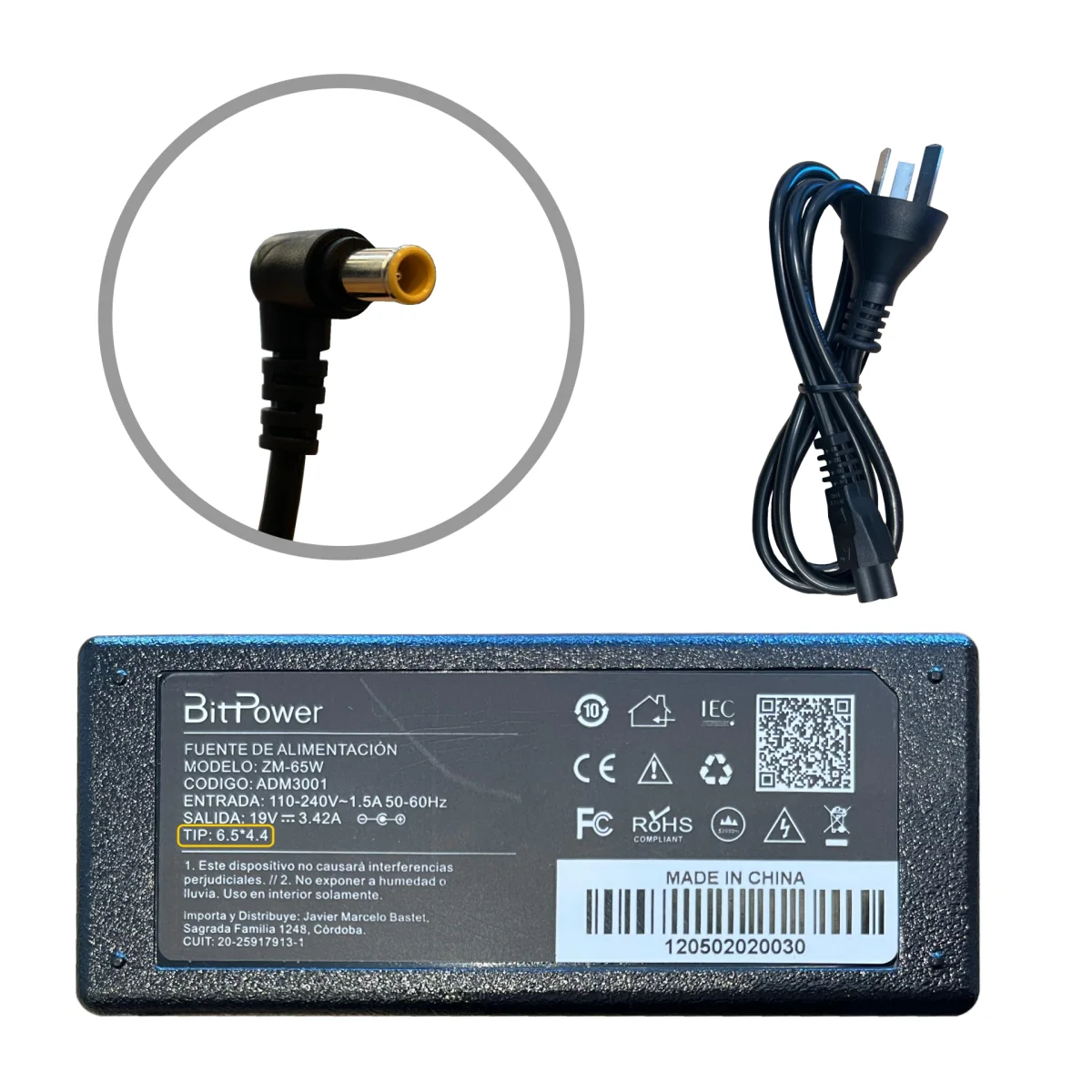 CARGADOR BITPOWER P/MON 19V 3.42A 6.5*4.4 / 23920