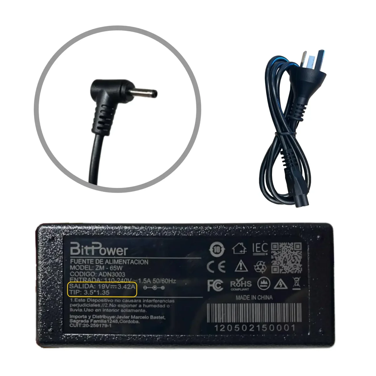 CARGADOR BITPOWER 19V 3.42A 3.5*1.35