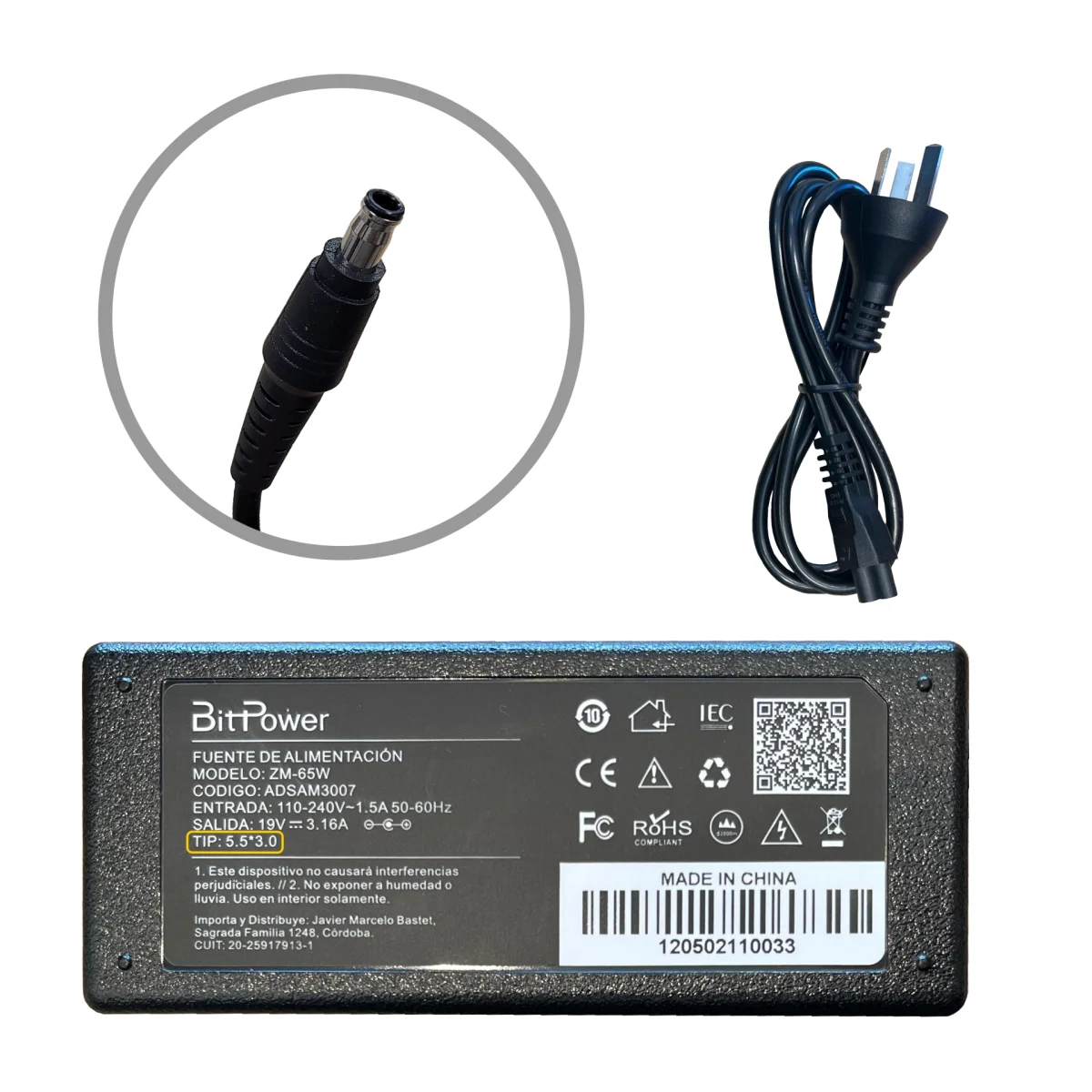 CARGADOR BITPOWER P/SAM 19V 3.16A 5.5*3.0 / 24144