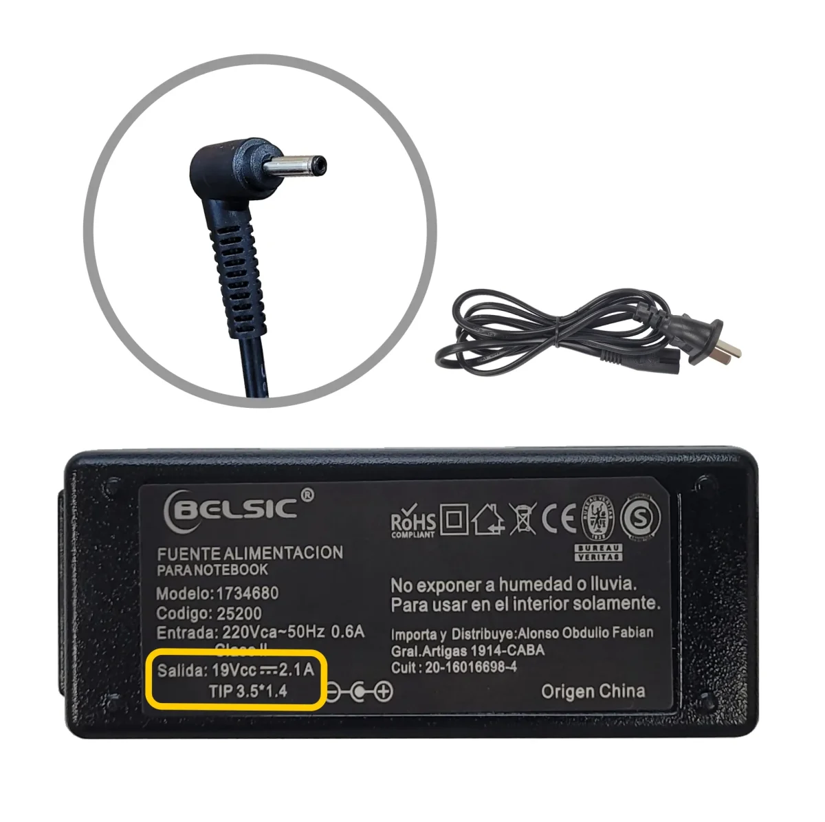 CARGADOR BELSIC BANGHO 19V 2.1A 3.5X1.4 PIN NETBOOK