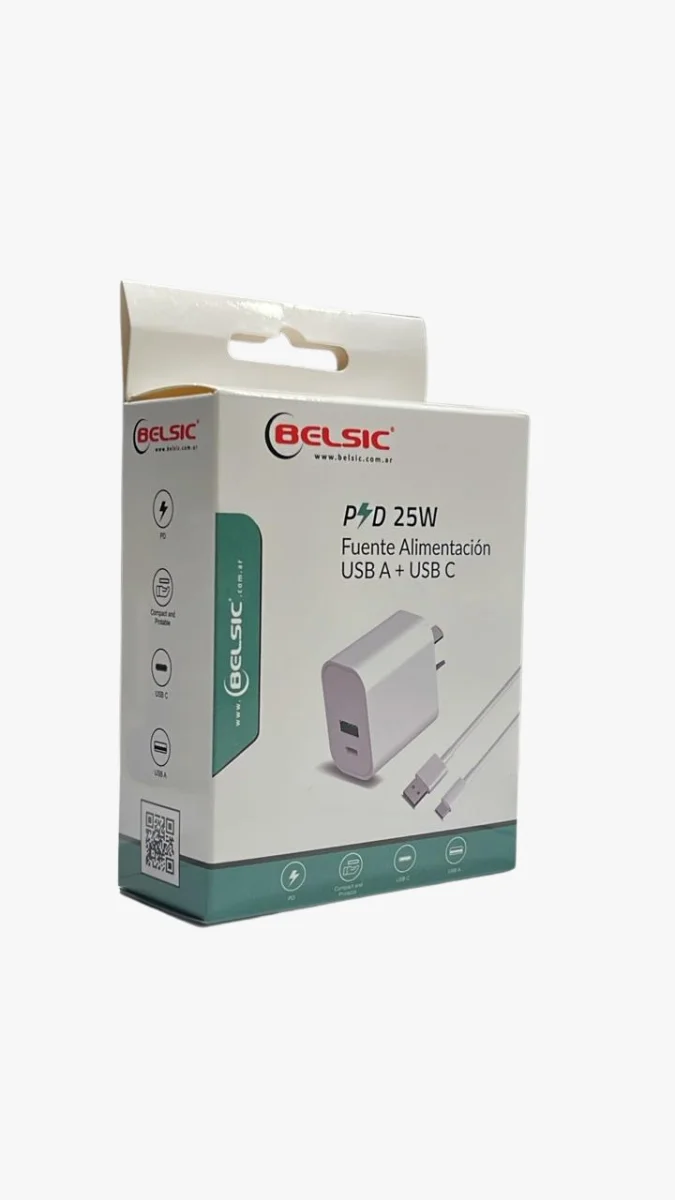 CARGADOR BELSIC 5V 3A 25W USB A + C VERDE