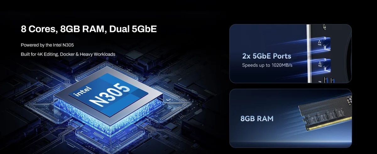 TERRAMASTER 4-BAHIAS F4-425 INTEL I3 N305 3.8  8GB DDR5 5 GBE